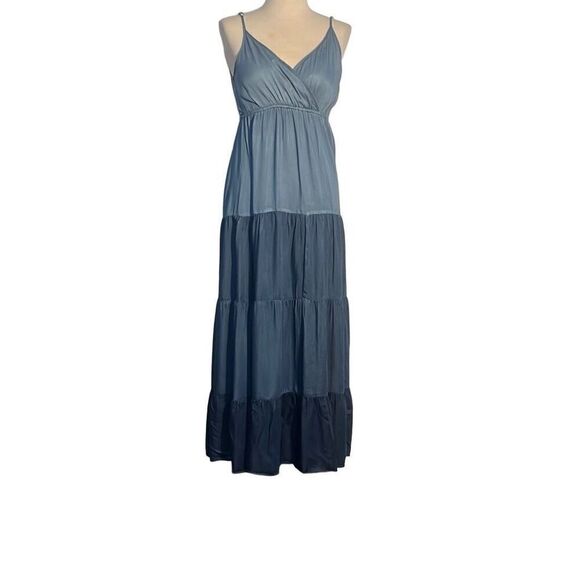 Karen Kane Tiered Chambray Maxi Dress Women’s Small - Picture 2 of 7